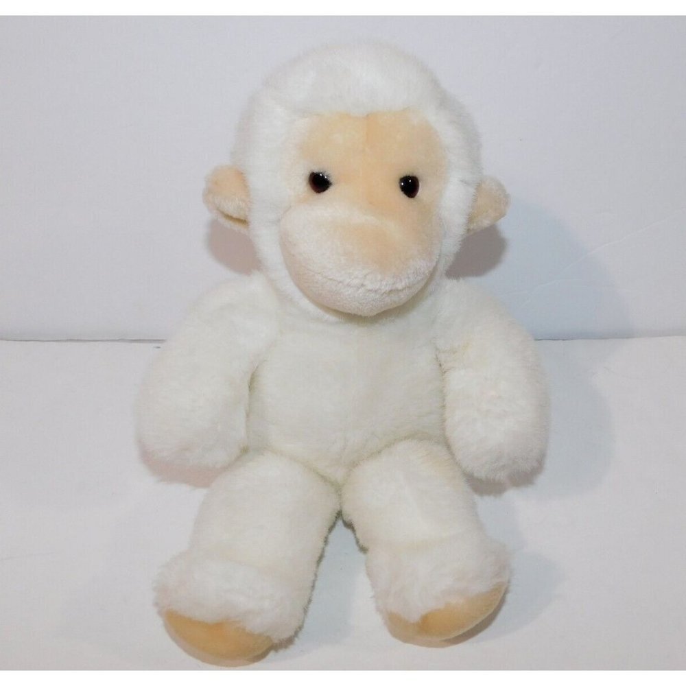 Vintage 1988 White Rattle Monkey Chimp Kinder Gund 11" Plush Stuffed Lovey Ape